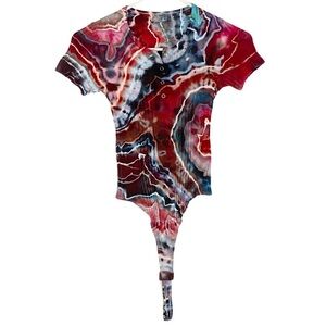 Re/Done Red and Blue Tie-Dye Short Sleeve Top